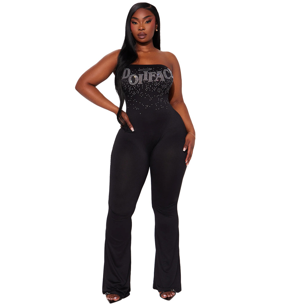 European style jumpsuit rhinestone long pants for women