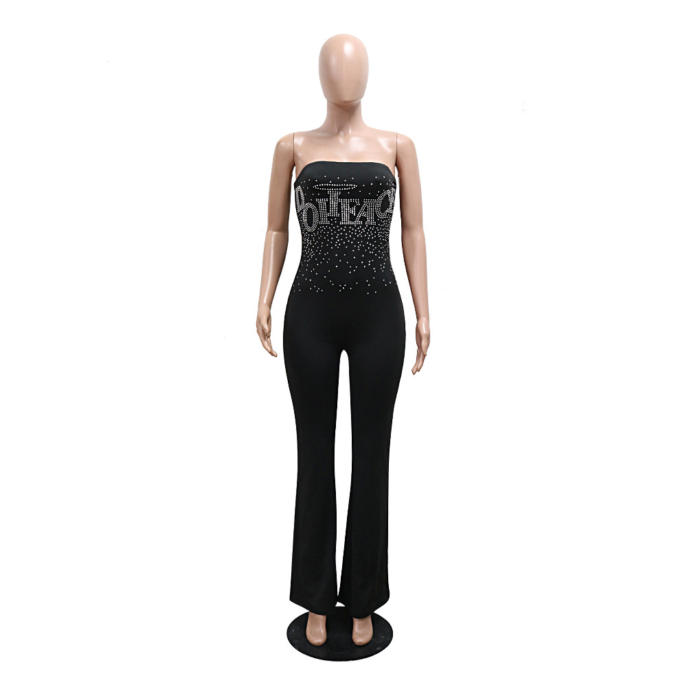 European style jumpsuit rhinestone long pants for women