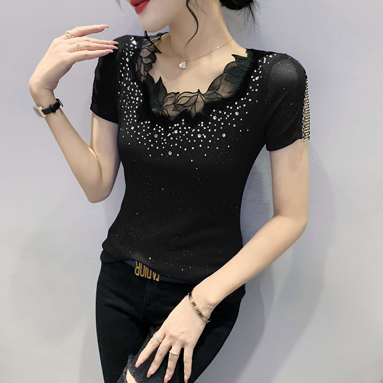 Short sleeve lace tops Western style small shirt for women