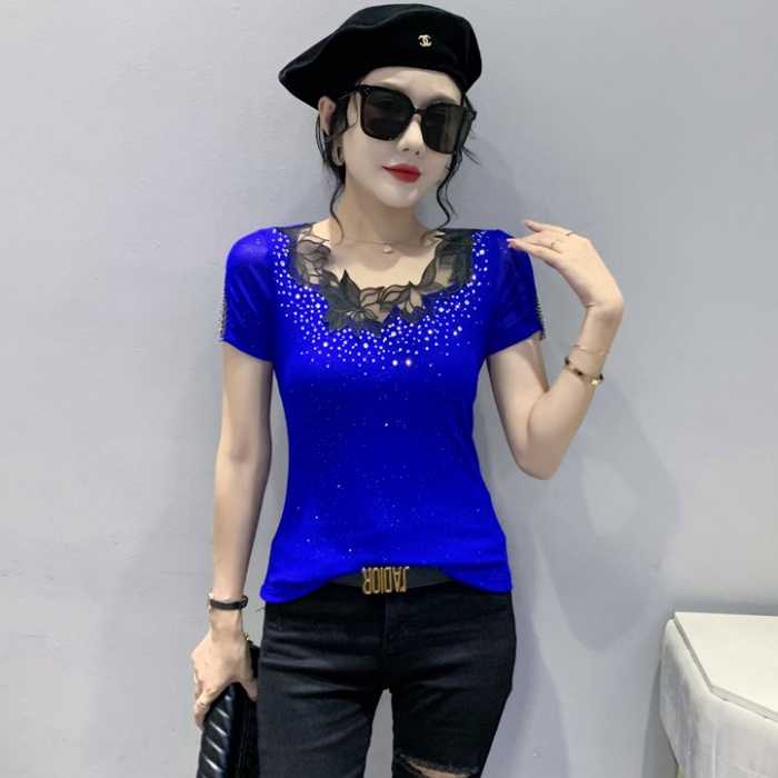 Short sleeve lace tops Western style small shirt for women