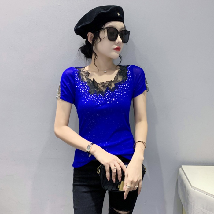 Short sleeve lace tops Western style small shirt for women