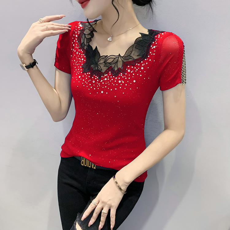 Short sleeve lace tops Western style small shirt for women