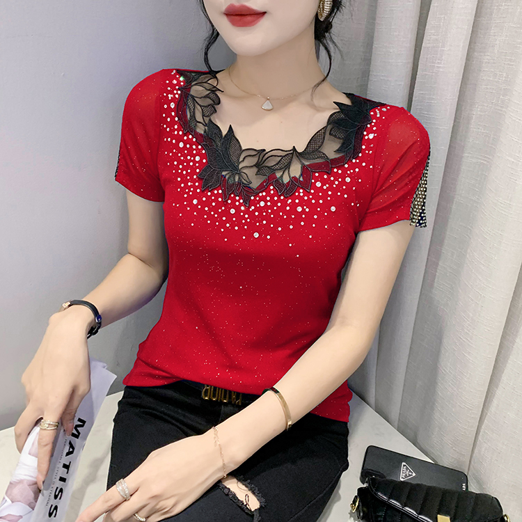 Short sleeve lace tops Western style small shirt for women