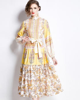 Sweet tender retro slim printing dress for women