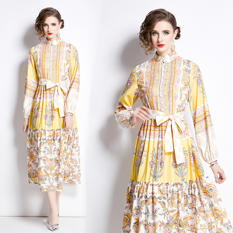 Sweet tender retro slim printing dress for women