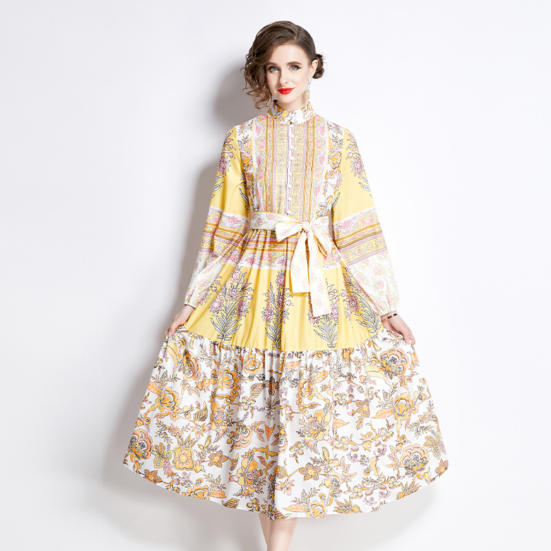 Sweet tender retro slim printing dress for women