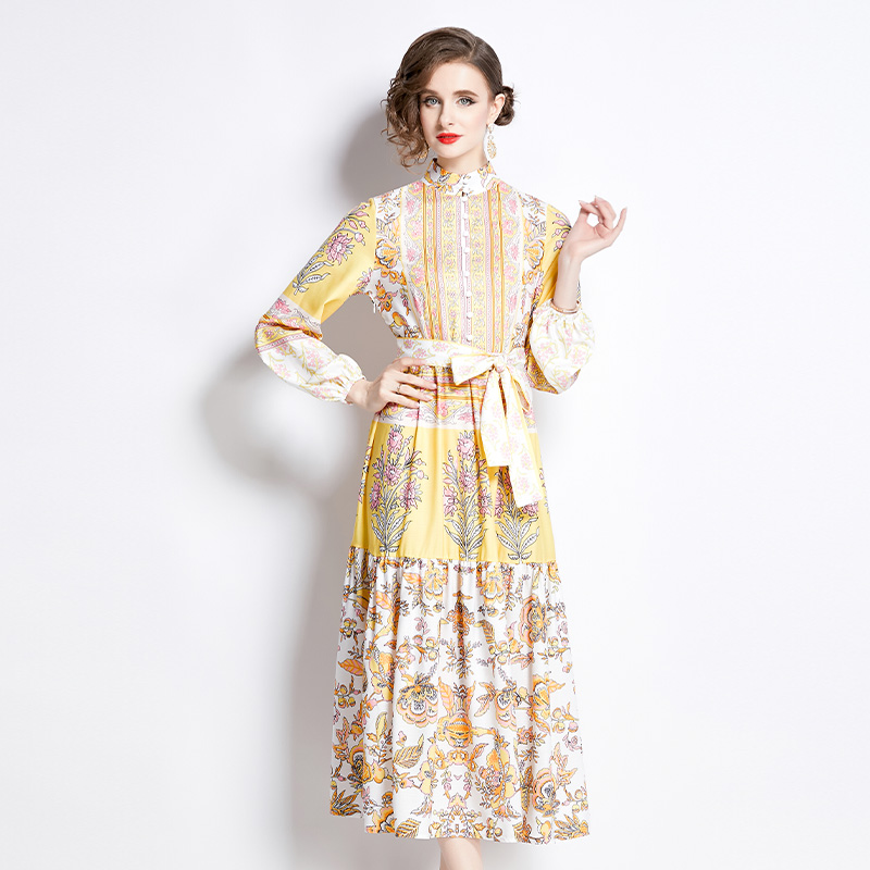 Sweet tender retro slim printing dress for women