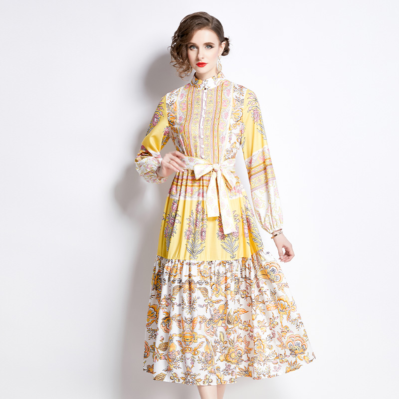 Sweet tender retro slim printing dress for women