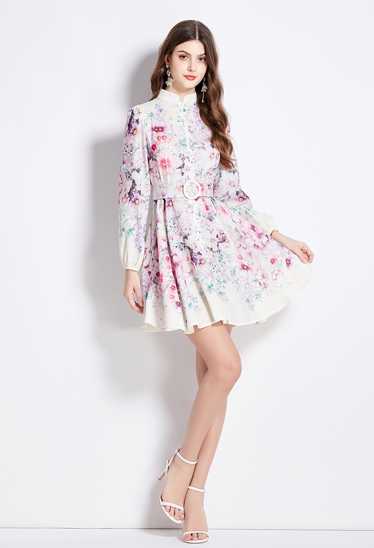 Cstand collar retro lantern sleeve national style dress