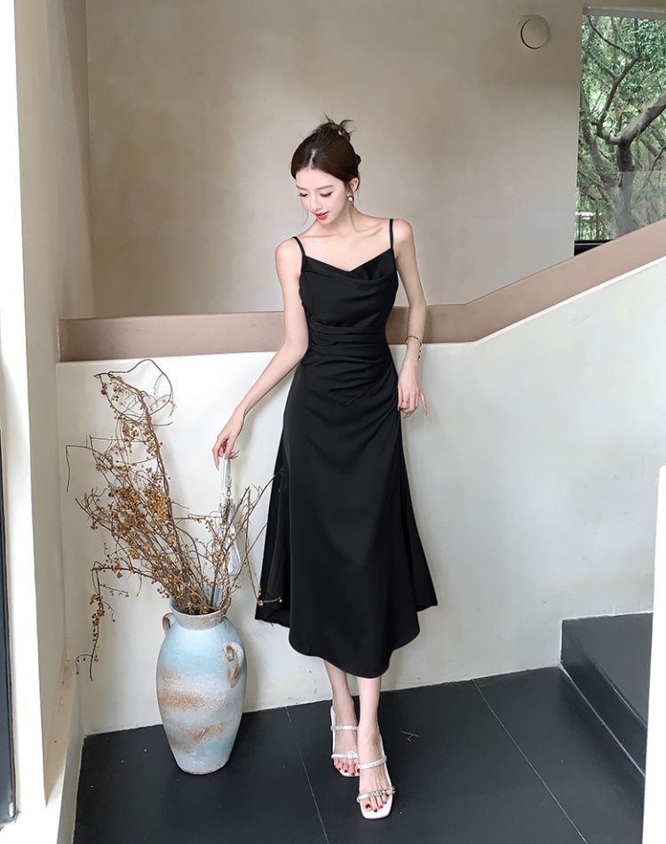 Satin long dress geometry big skirt formal dress for women