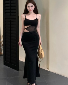 Enticement temperament long dress black sling dress