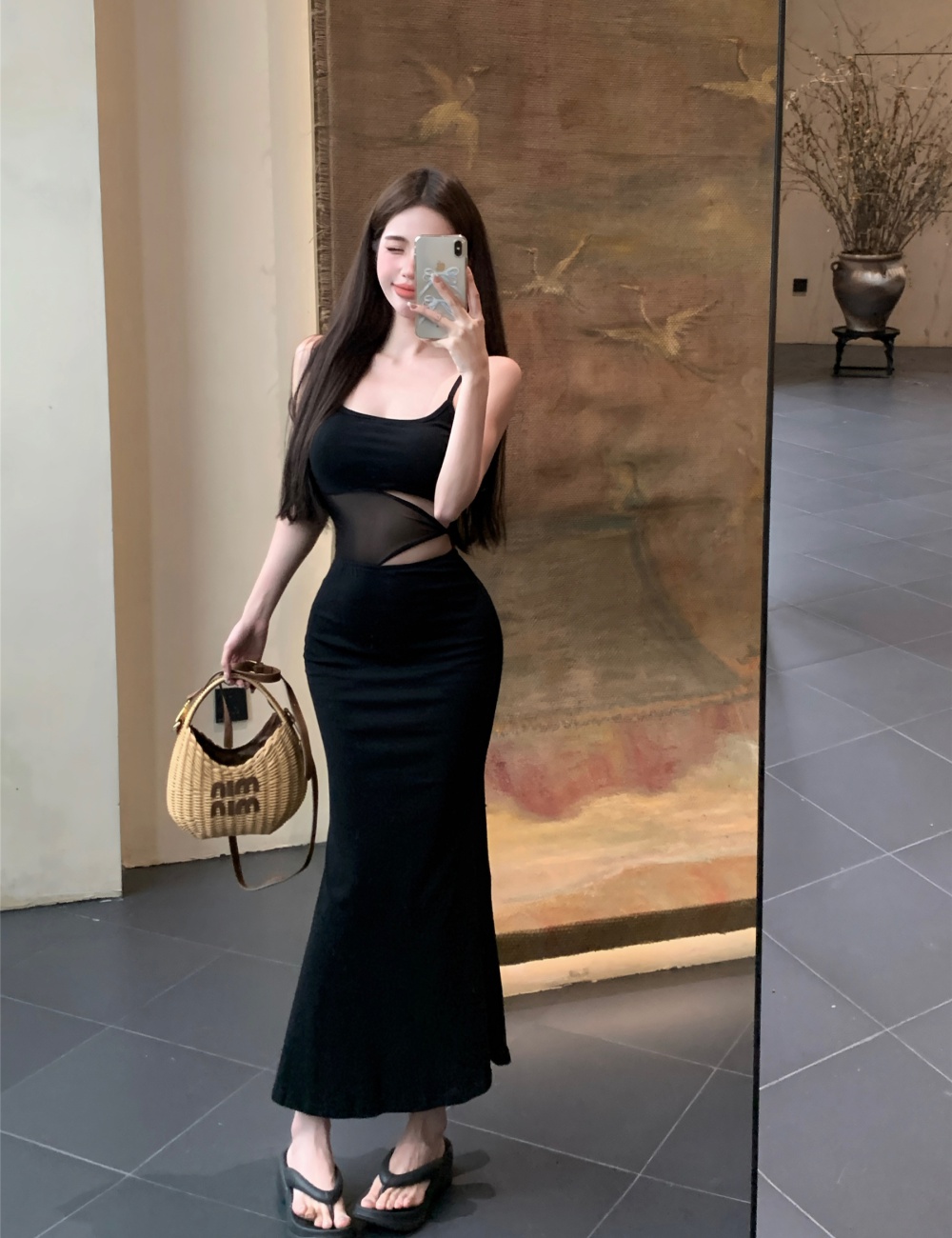 Enticement temperament long dress black sling dress