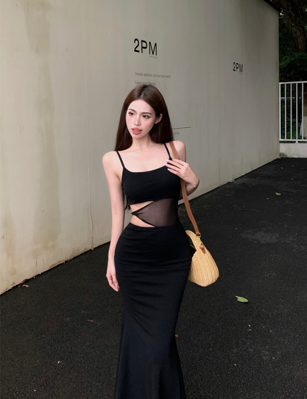 Enticement temperament long dress black sling dress