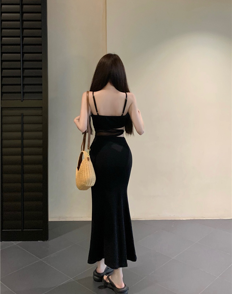 Enticement temperament long dress black sling dress