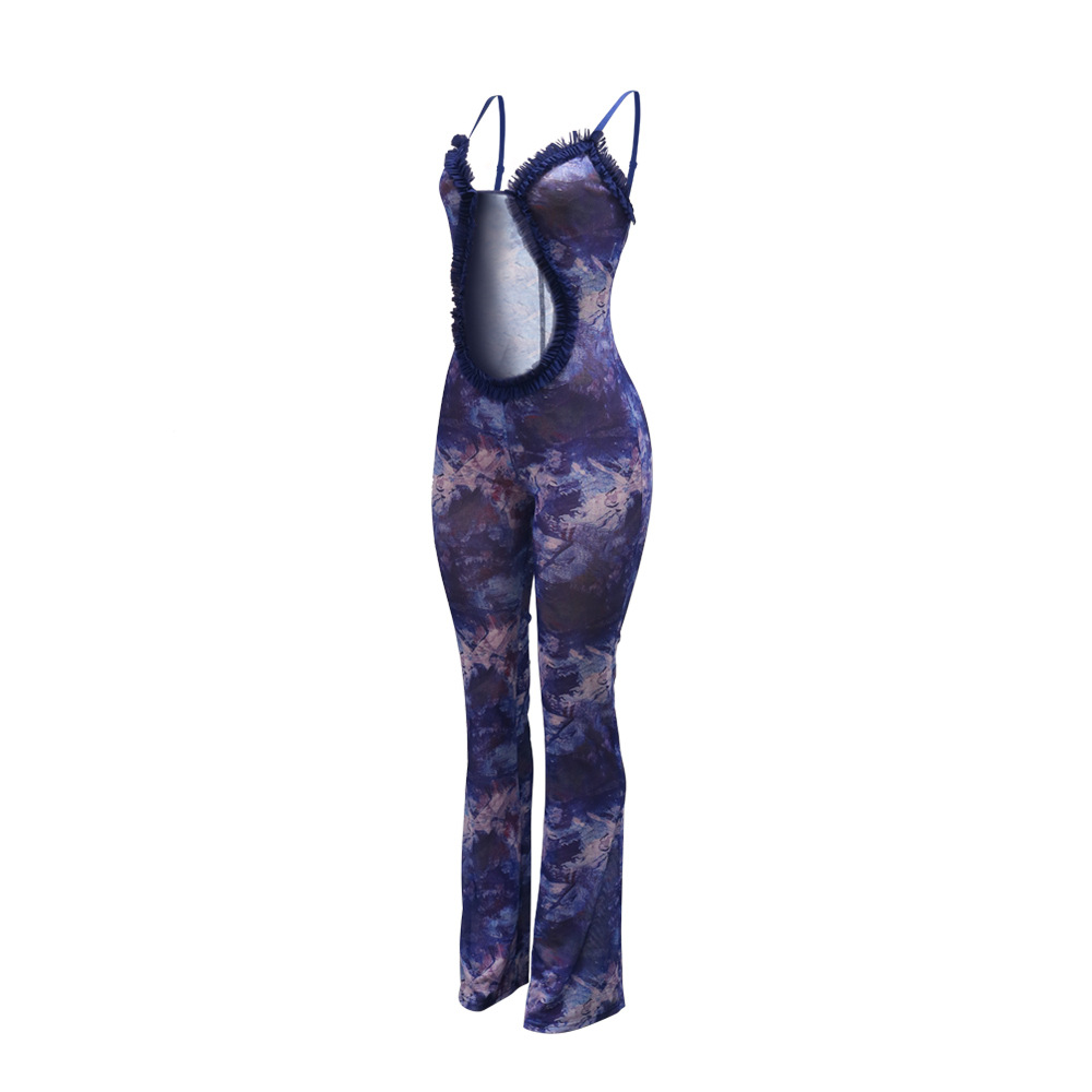 Hollow European style perspective sling jumpsuit for women