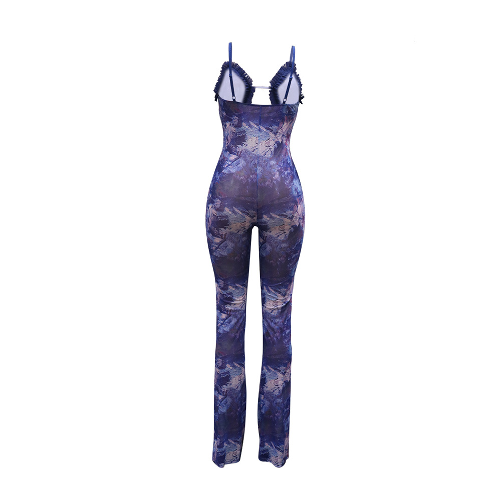 Hollow European style perspective sling jumpsuit for women