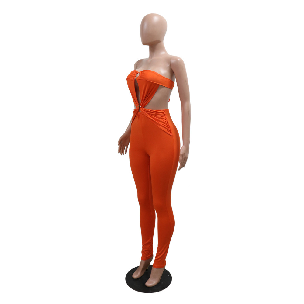 Wrapped chest slim long pants pure sexy jumpsuit for women