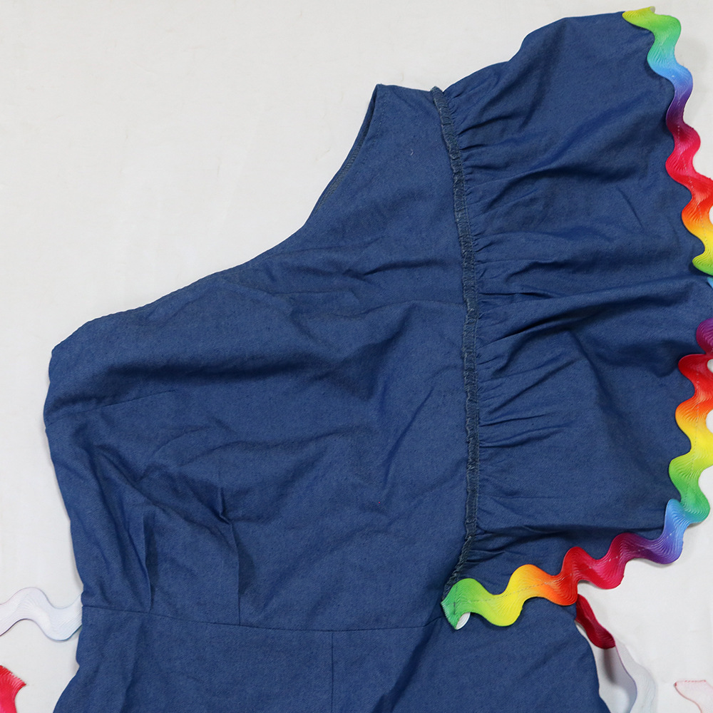 Waves denim European style ribbon fashion jumpsuit