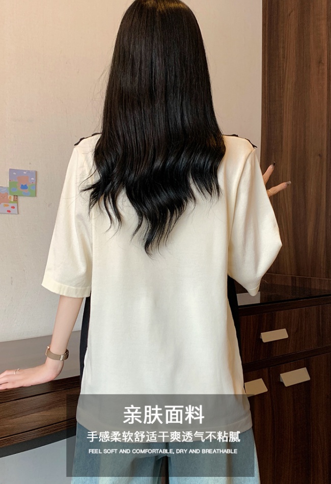 Summer round neck knitted Pseudo-two thin T-shirt