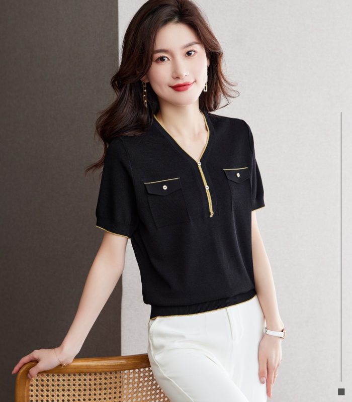 Silk short sleeve T-shirt summer tops for women