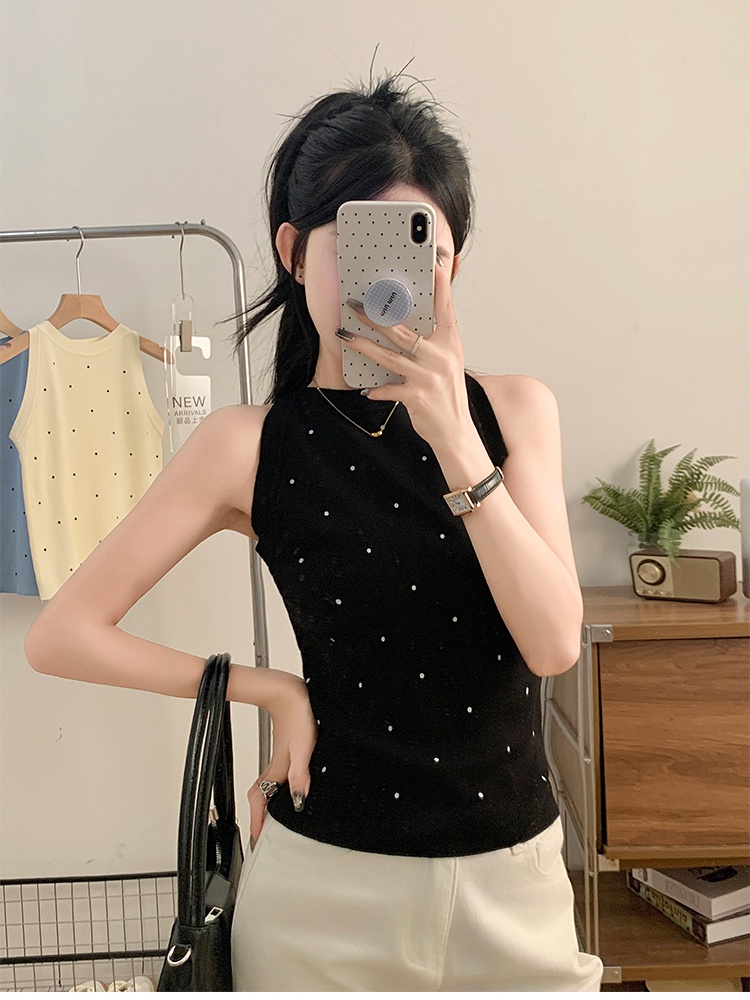 Sling knitted thin ice silk wavelet point summer sexy vest