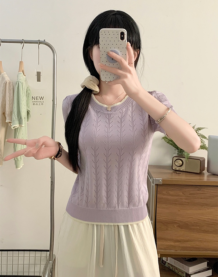 Korean style ice silk thin summer knitted T-shirt