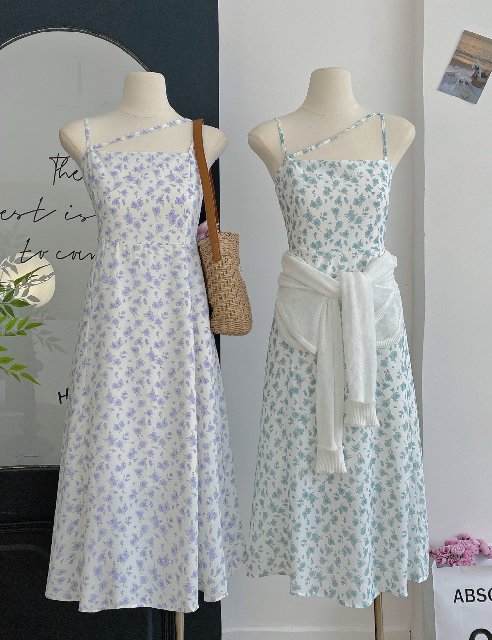 Pinched waist floral strap dress vacation fresh dress for women
