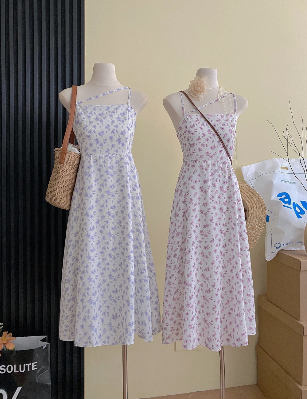 Pinched waist floral strap dress vacation fresh dress for women