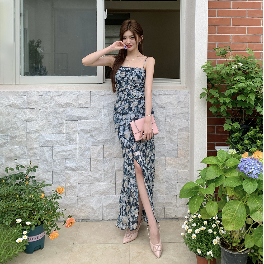 Summer wrapped chest long dress colors floral dress