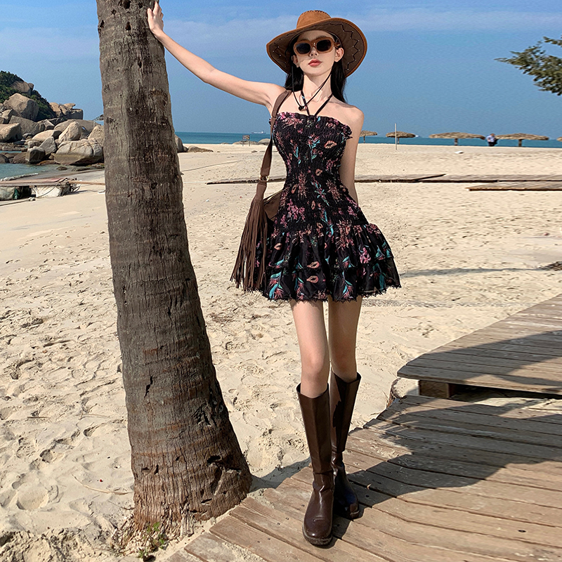 Seaside summer elasticity wrapped chest Thailand dress