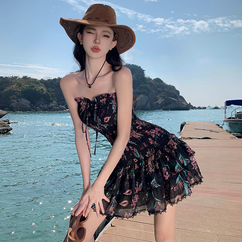 Seaside summer elasticity wrapped chest Thailand dress