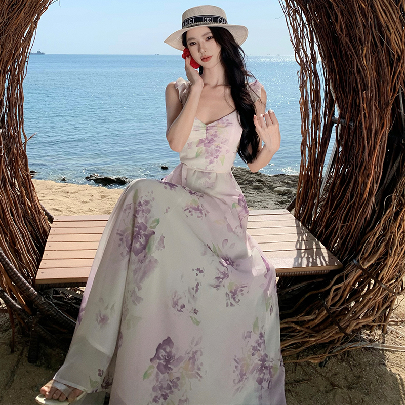 Sling seaside long dress vacation dress