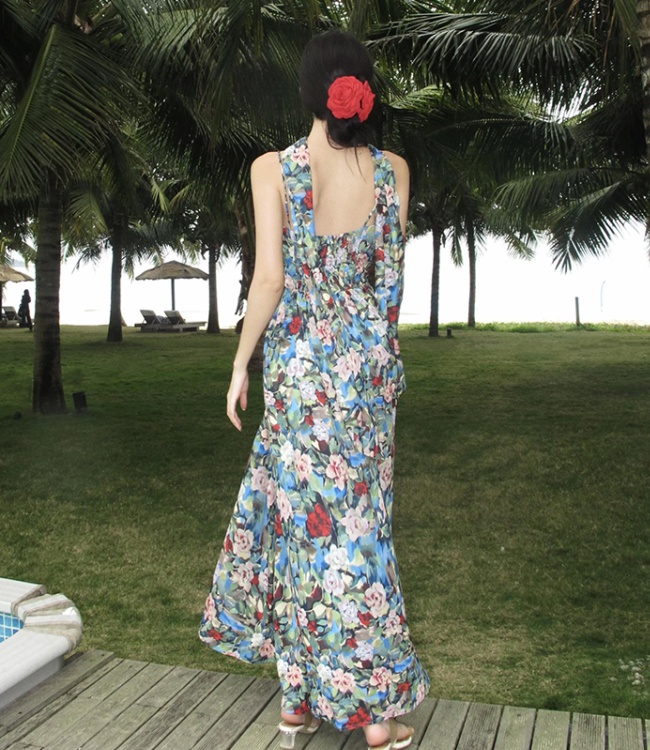 Pattern summer long dress flowers sling dress