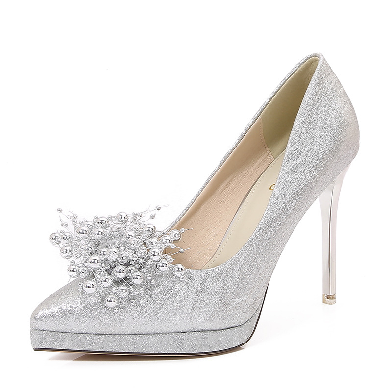 France style platform silver wedding shoes for women
