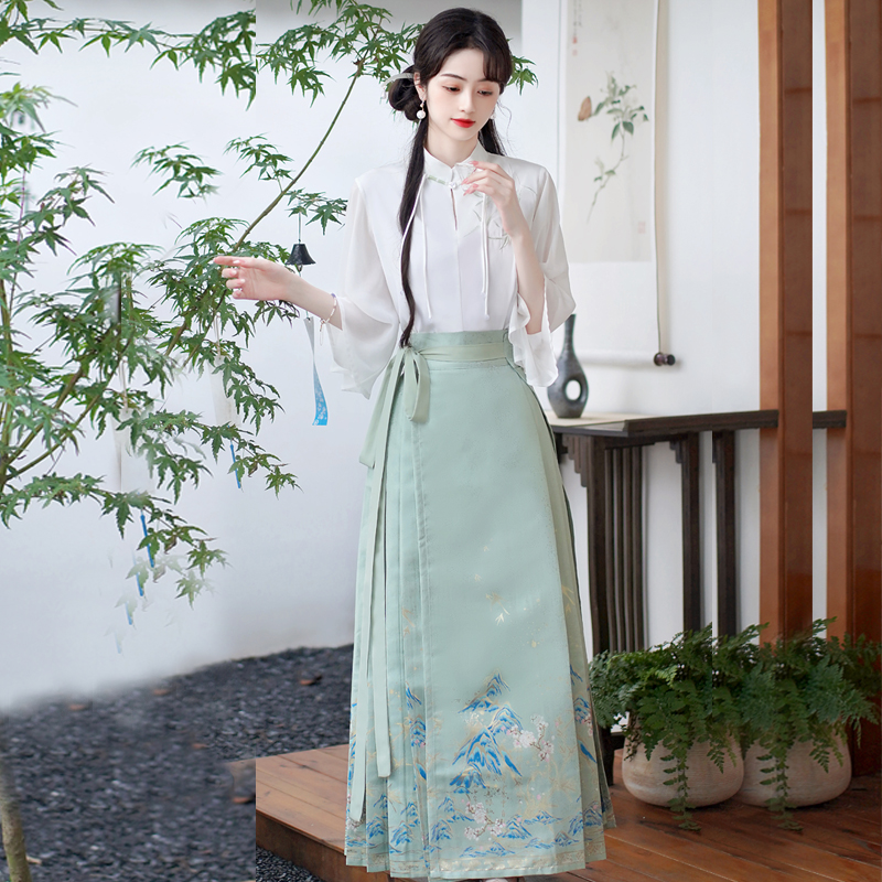 Chinese style colors shirt embroidery horse-face skirt