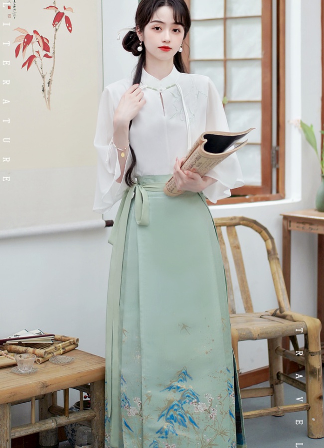 Chinese style colors shirt embroidery horse-face skirt