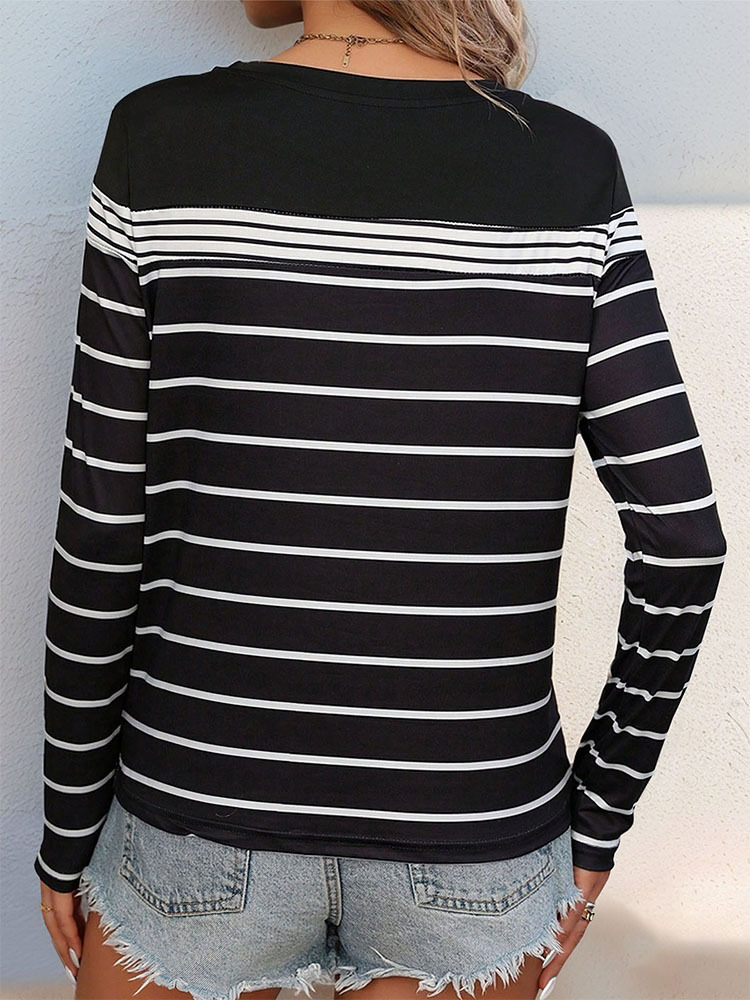 European style stripe long sleeve autumn T-shirt