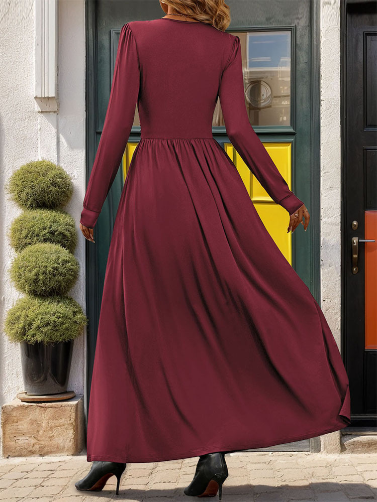 Slim split pure autumn European style dress for women