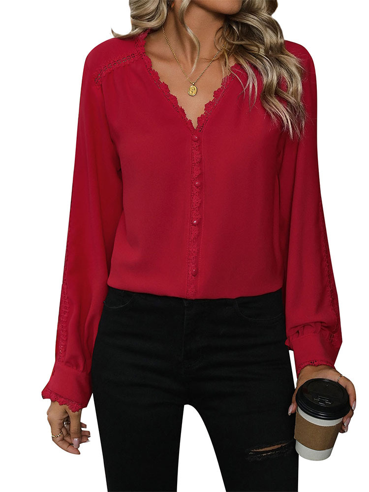 Autumn European style long sleeve red Casual shirt for women