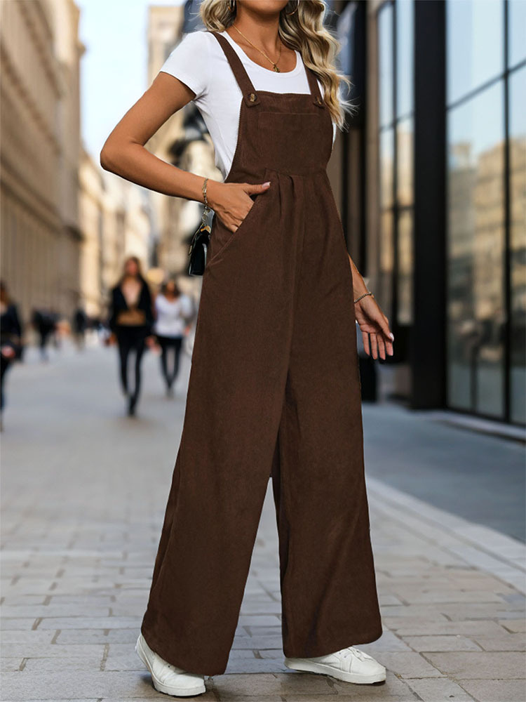 Corduroy autumn pure European style bib pants for women