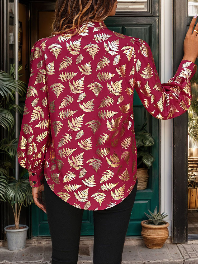 European style bronzing printing autumn shirt for women