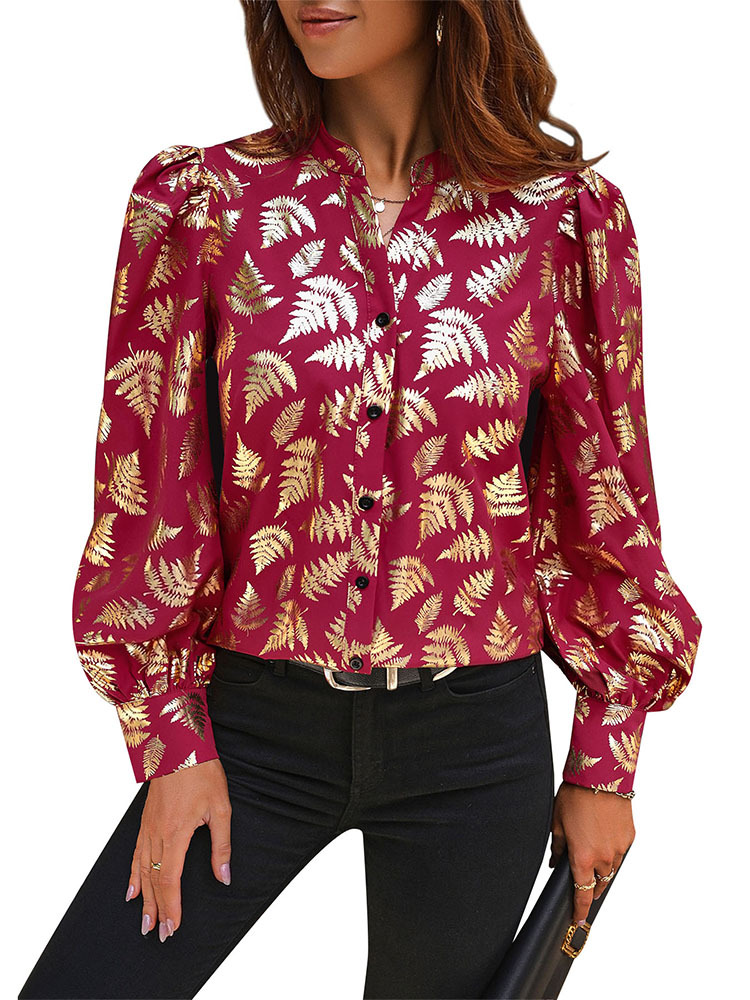 European style bronzing printing autumn shirt for women
