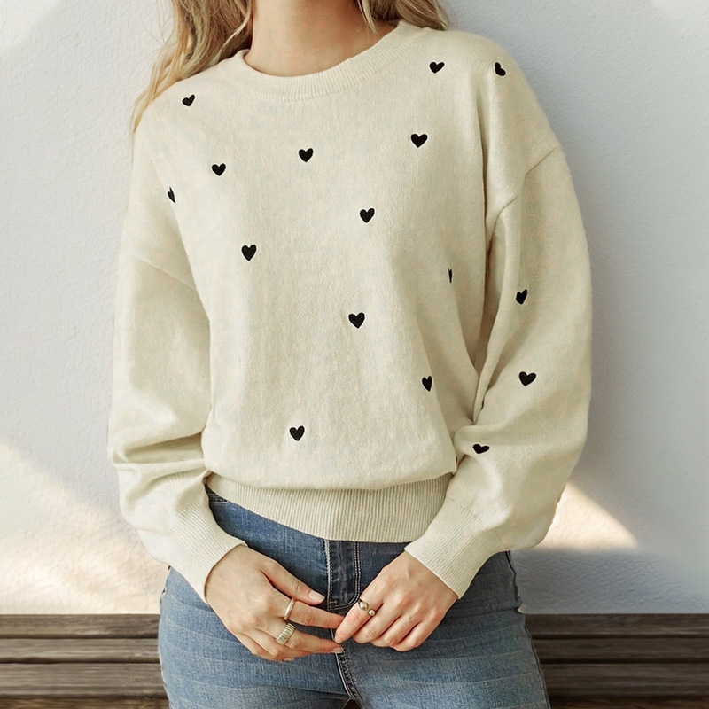 European style autumn heart sweater for women