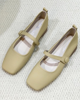 Korean style square head buff thick low flat shoes