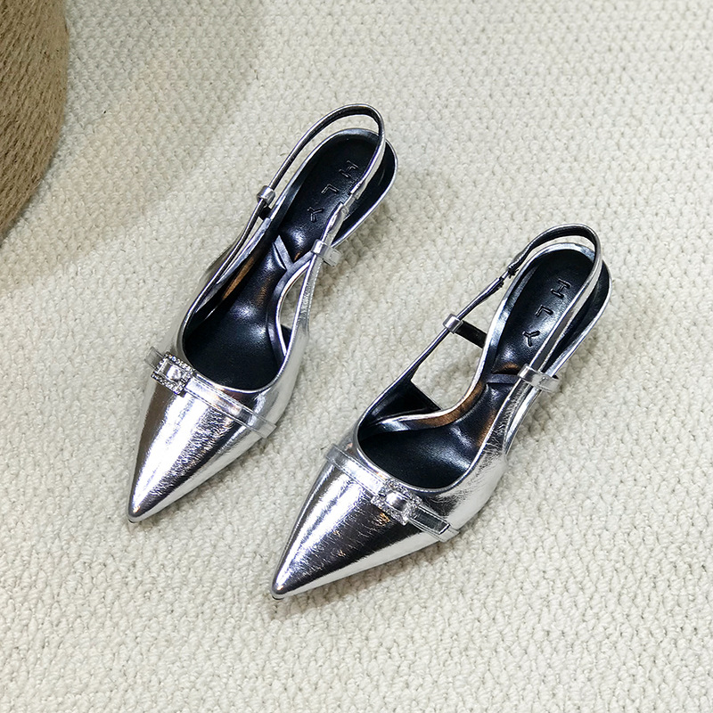 Pointed low fine-root sandals hasp middle-heel shoes