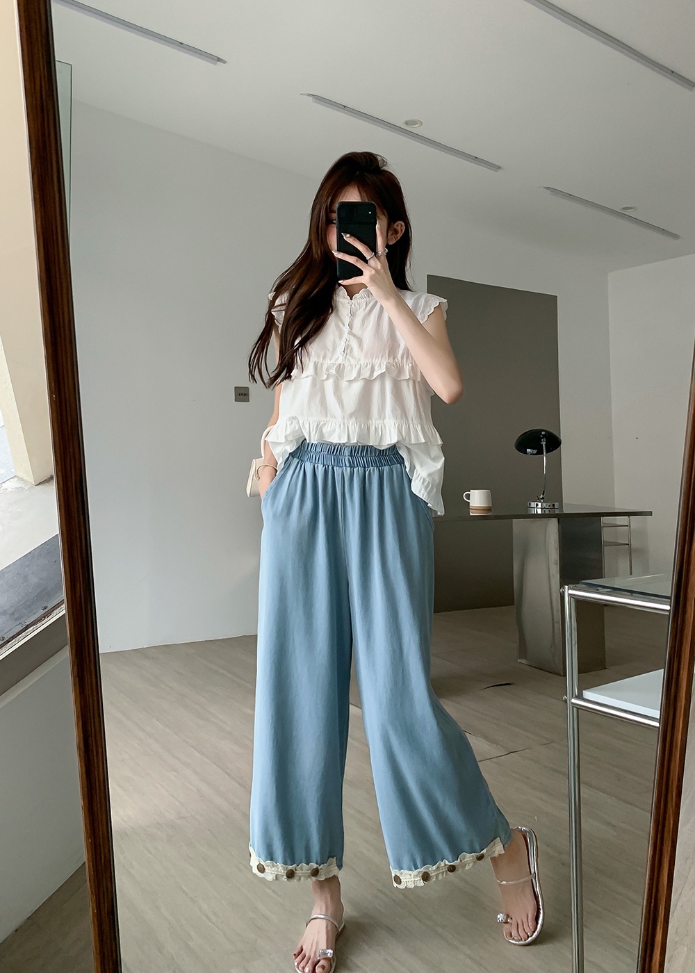 All-match straight lace high waist jeans for women