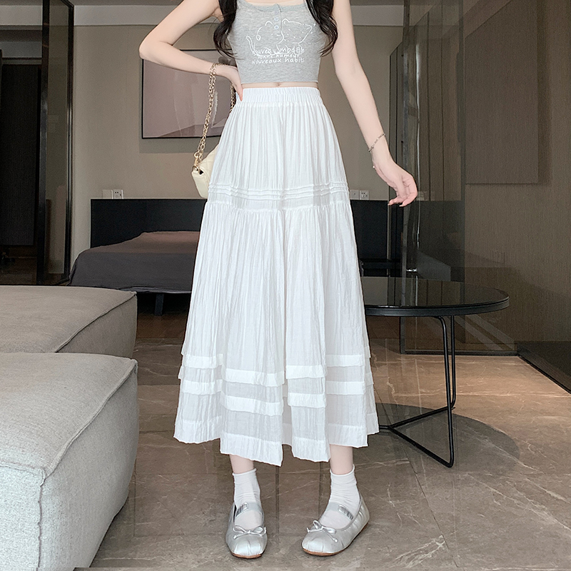 Lady cake A-line niche long dress small fellow summer white skirt