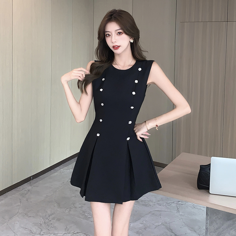 Sleeveless fashion temperament summer refinement black dress
