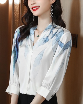 Printing short sleeve shirt silk light luxury tops for women