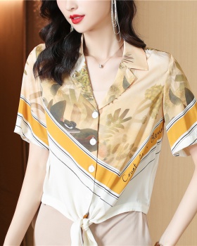 Short sleeve summer business suit real silk shirt for women